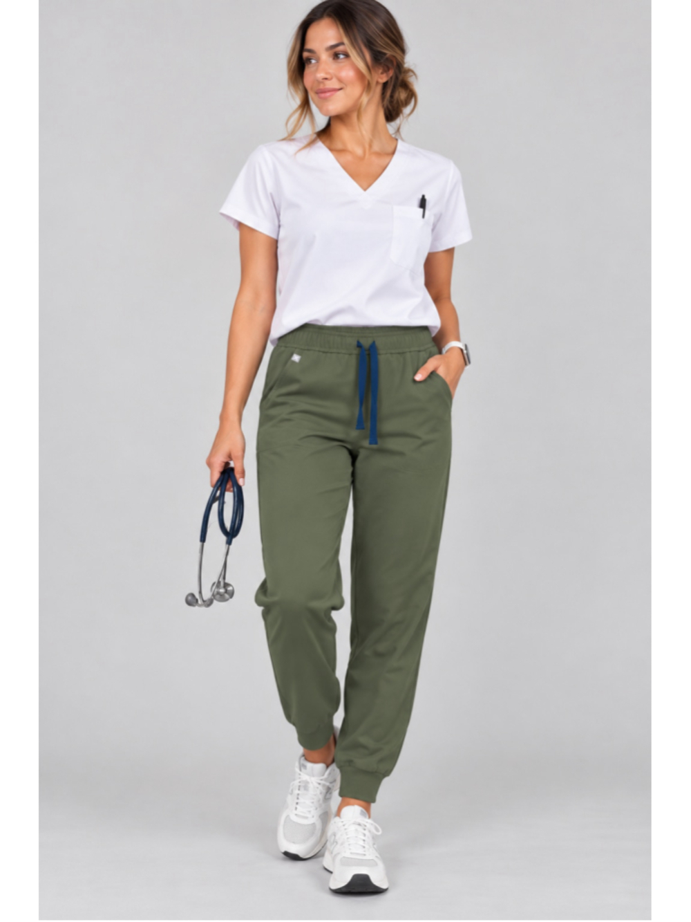 FIGS Jogger Scrub Pants Olive Green Blue Drawstring Women’s 17” Waist 29” Inseam